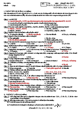 Bài kiểm tra 3 (1 tiết) - Môn hóa học lớp 9 (Tiết 51)